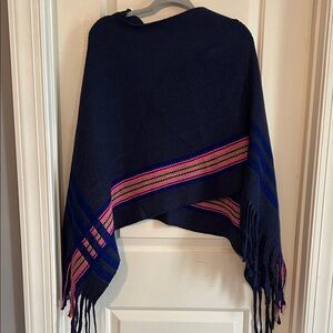Navy Blue Poncho with Pink Stripes